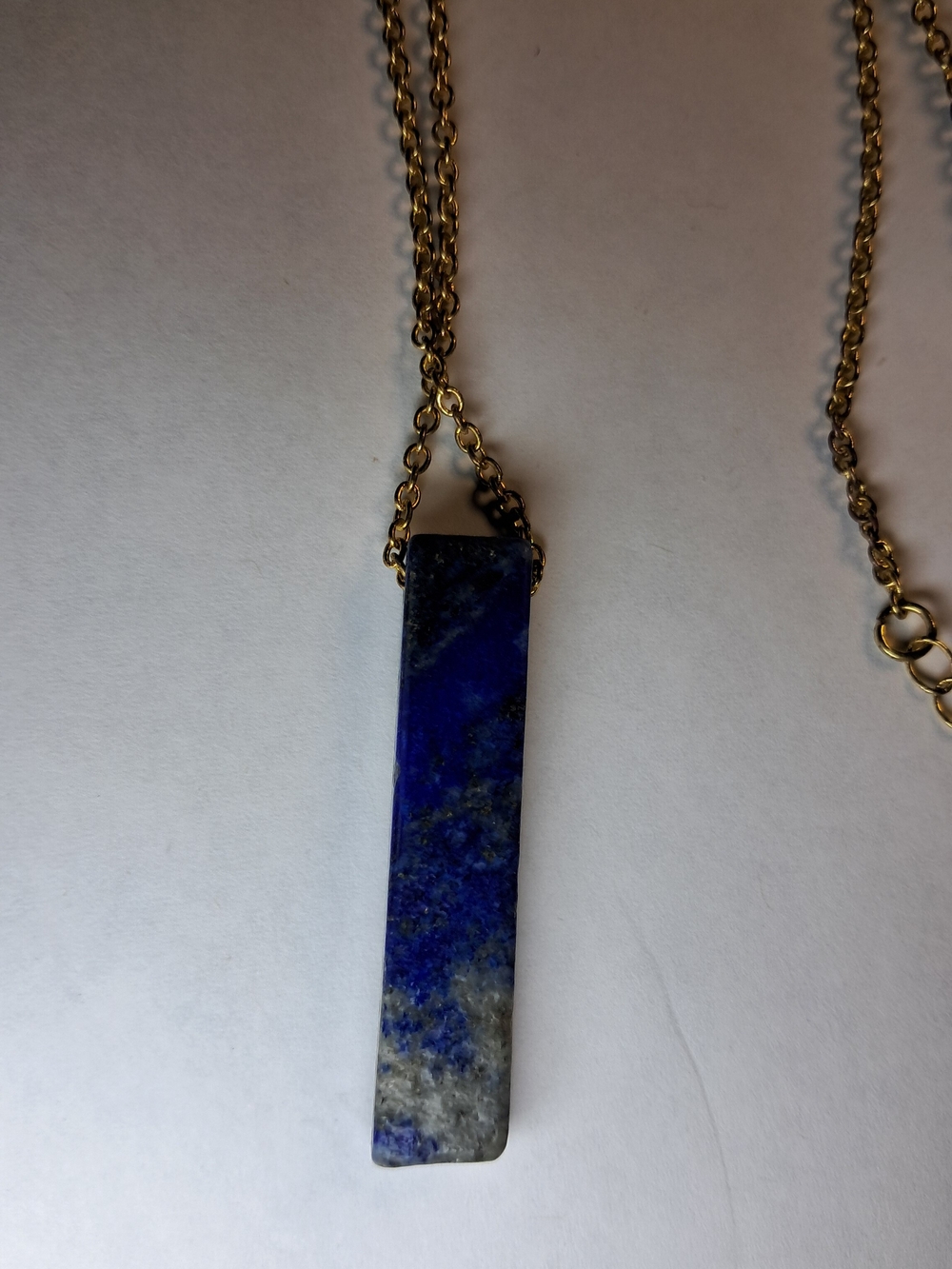 Natural Sodalite Bar Pendant Necklace w/ Goldtone Chain